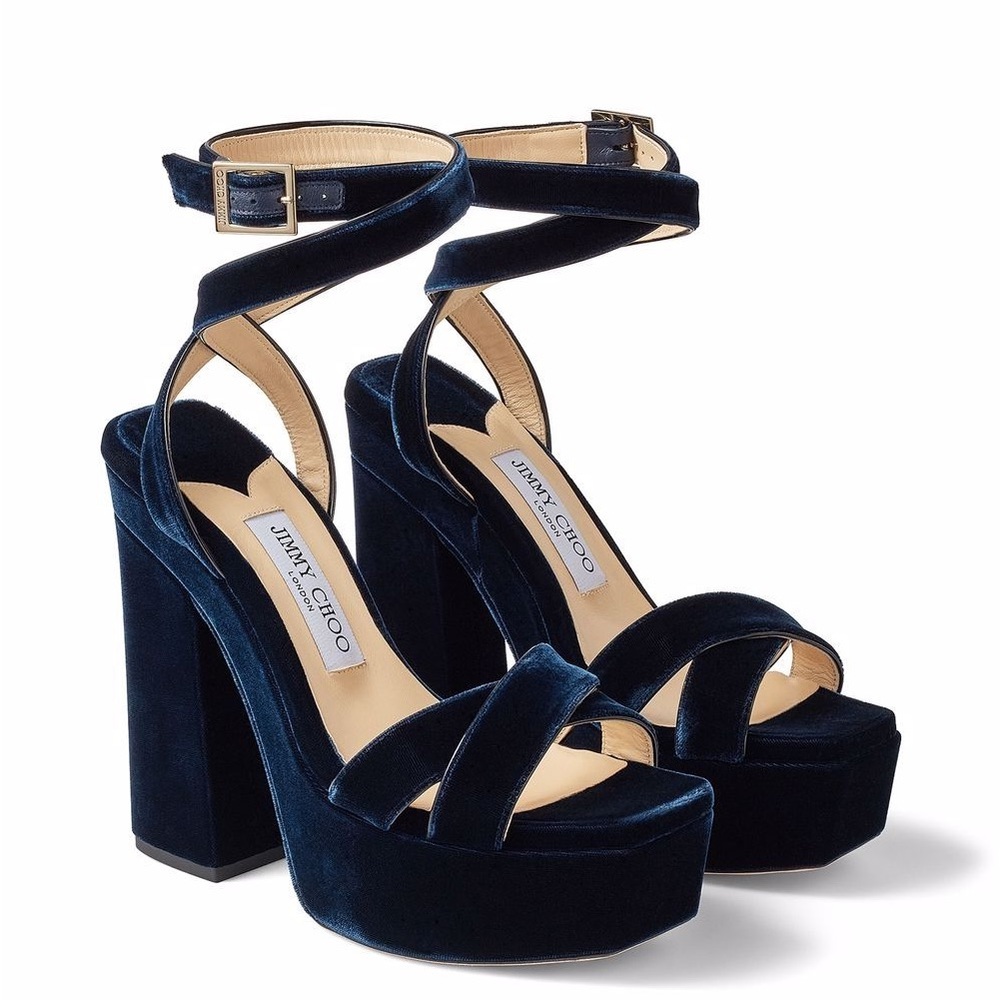 Like new JIMMY CHOO Gaia 140 Velvet Platform Sandals 39.5